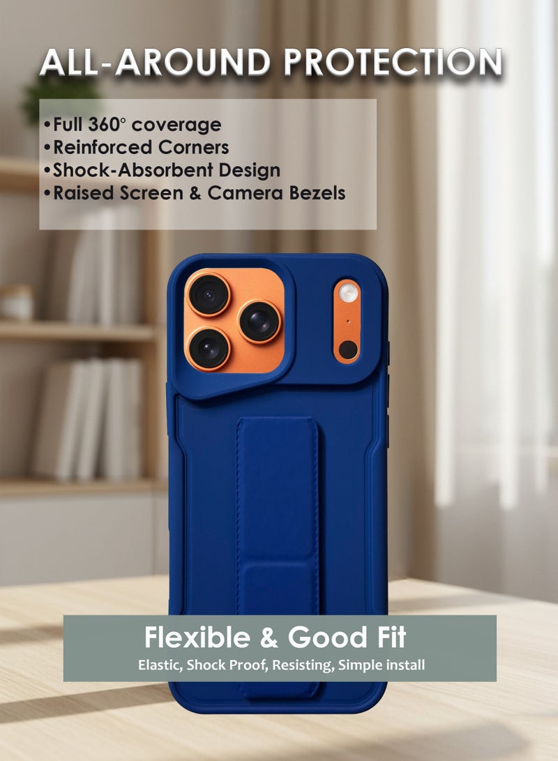 Apple iPhone 17 Pro Max Hand Grip Case Cover - Magnetic Hand Grip Holder & Kickstand Case For Apple iPhone 17 Pro Max - Strong Grip for Magnetic Car Holder, Stylish Silicone Case & Functional, Ultimate Convenience & Hands-Free Viewing - Blue - Image 4